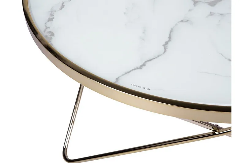 Meerah Soffbord 80 cm Runt Marmormönster - Glas/Vit/Guld - Möbler - Bord & matgrupp - Soffbord