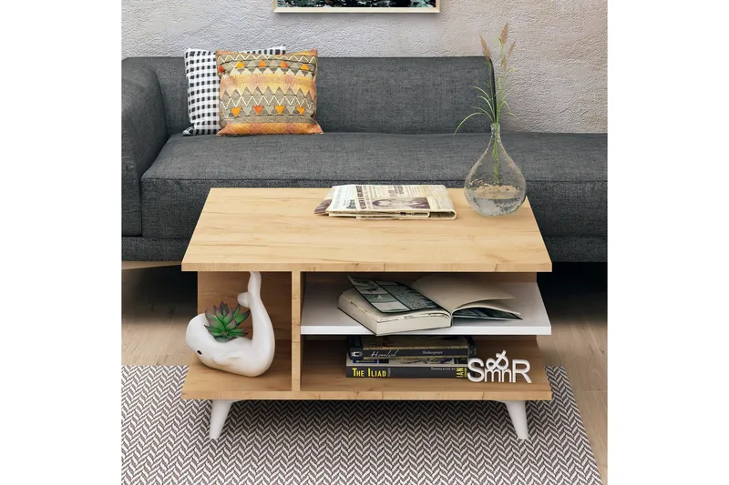 Mod Design Soffbord 80 cm med Förvaring Hyllor - Trä/Vit - Möbler - Bord & matgrupp - Soffbord - Soffbord med förvaring