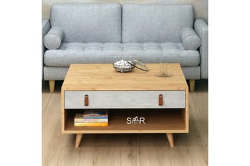 Mod Design Soffbord 80 cm med Förvaring Låda + Hylla Läderbe - Grå/Trä - Möbler - Bord & matgrupp - Soffbord - Soffbord med förvaring