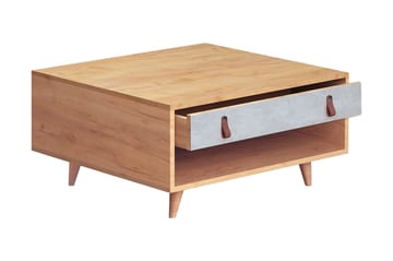 Mod Design Soffbord 80 cm med Förvaring Låda + Hylla Läderbe - Grå/Trä - Möbler - Bord & matgrupp - Soffbord - Soffbord med förvaring