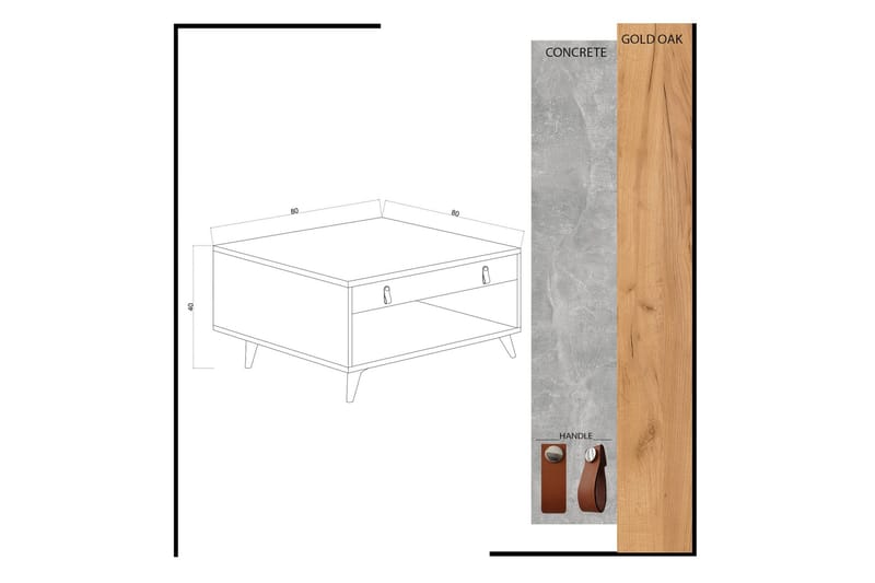 Mod Design Soffbord 80 cm med Förvaring Låda + Hylla Läderbe - Grå/Trä - Möbler - Bord & matgrupp - Soffbord - Soffbord med förvaring