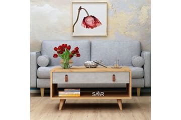 Mod Design Soffbord 80 cm med Förvaring Låda + Hylla Läderbe - Grå/Trä - Möbler - Bord & matgrupp - Soffbord - Soffbord med förvaring
