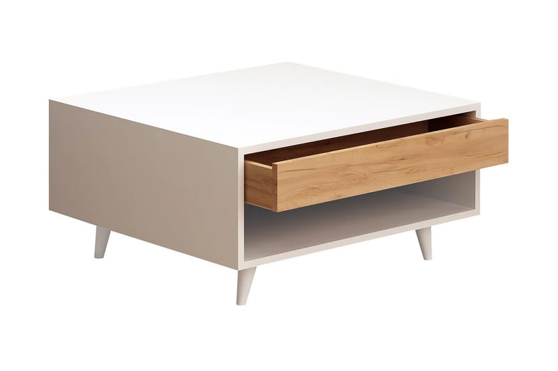 Mod Design Soffbord 80 cm med Förvaring Låda + Hylla - Trä/Vit - Möbler - Bord & matgrupp - Soffbord - Soffbord med förvaring