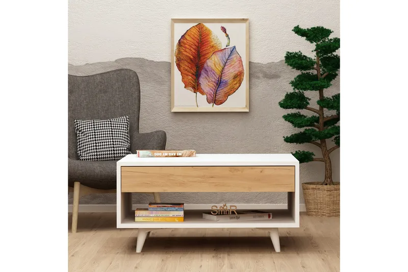 Mod Design Soffbord 80 cm med Förvaring Låda + Hylla - Trä/Vit - Möbler - Bord & matgrupp - Soffbord - Soffbord med förvaring