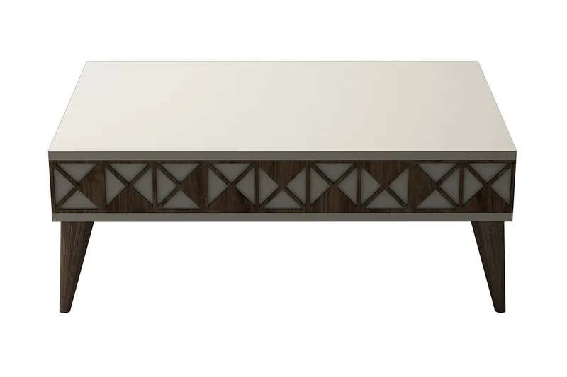 Muennink Soffbord 90 cm med Förvaring Hylla, Krämvit/Brun