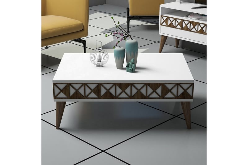 Muennink Soffbord 90 cm med Förvaring Hylla - Vit/Brun - Möbler - Bord & matgrupp - Soffbord - Soffbord med förvaring
