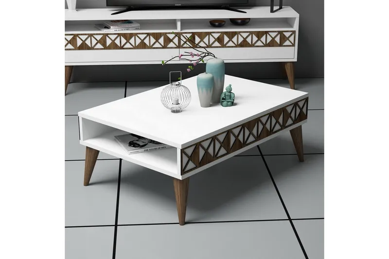 Muennink Soffbord 90 cm med Förvaring Hylla - Vit/Brun - Möbler - Bord & matgrupp - Soffbord - Soffbord med förvaring