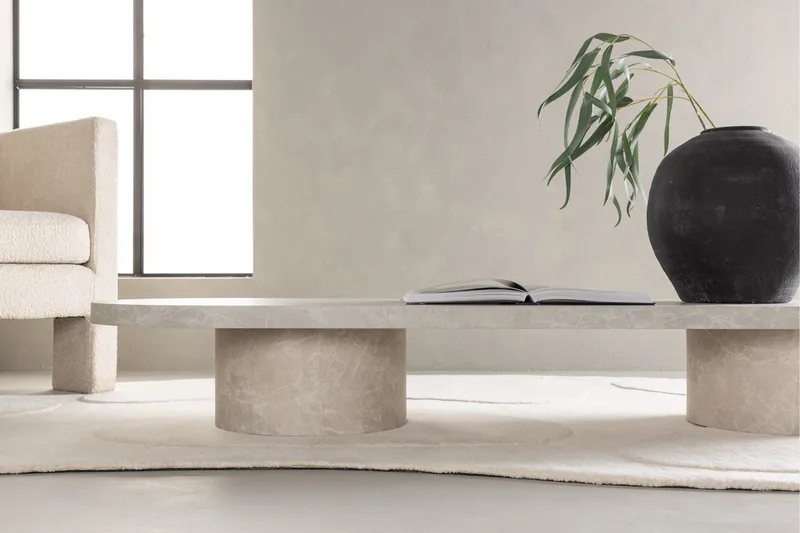 Narvik Travertin Ovalt Soffbord 190x60 cm - Beige / Ljus - Möbler - Bord & matgrupp - Soffbord