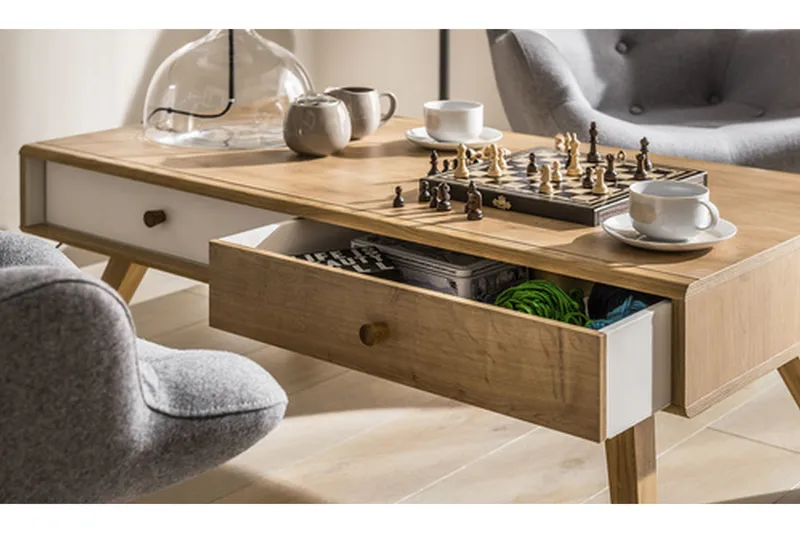 Nature Soffbord 120 cm med Förvaring Vit/Ek - VOX - Möbler - Bord & matgrupp - Soffbord