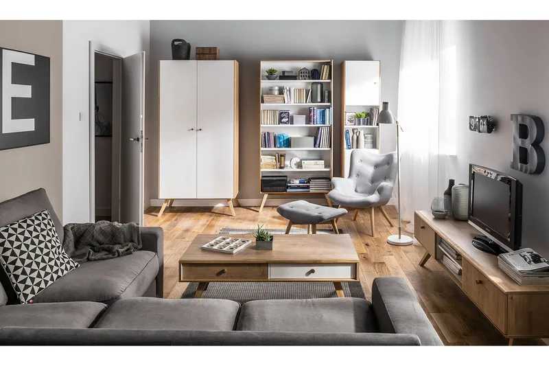 Nature Soffbord 120 cm med Förvaring Vit/Ek - VOX - Möbler - Bord & matgrupp - Soffbord