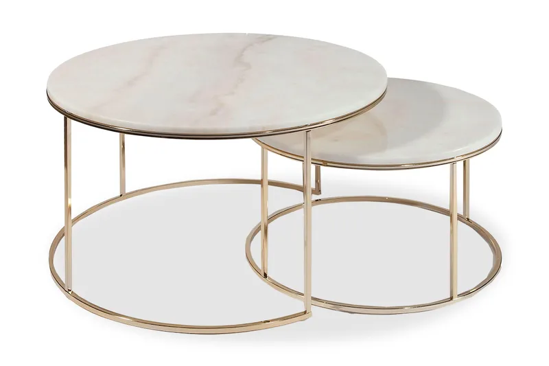 New York Soffbord 80 cm Set om 2 Runt - Marmor/Champagne - Möbler - Bord & matgrupp - Soffbord