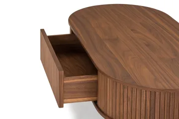 Noira Ovalt Soffbord Valnöt 118x60 cm med förvaring låda - Brun / Mörkbrunt Trä / Ribbad - Möbler - Bord & matgrupp - Soffbord