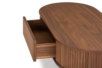 Noira Ovalt Soffbord Valnöt 118x60 cm med förvaring låda - Brun / Mörkbrunt Trä / Ribbad - Möbler - Bord & matgrupp - Soffbord - Soffbord med förvaring