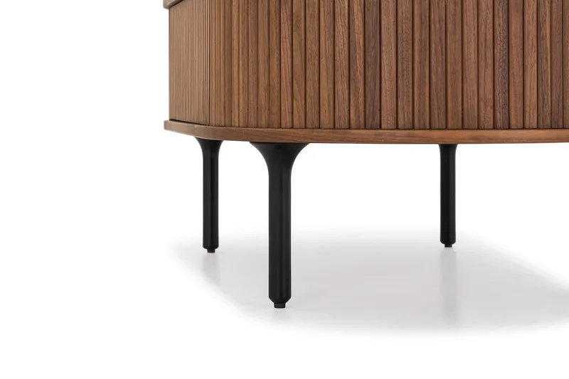 Noira Ovalt Soffbord Valnöt 118x60 cm med förvaring låda - Brun / Mörkbrunt Trä / Ribbad - Möbler - Bord & matgrupp - Soffbord - Soffbord med förvaring