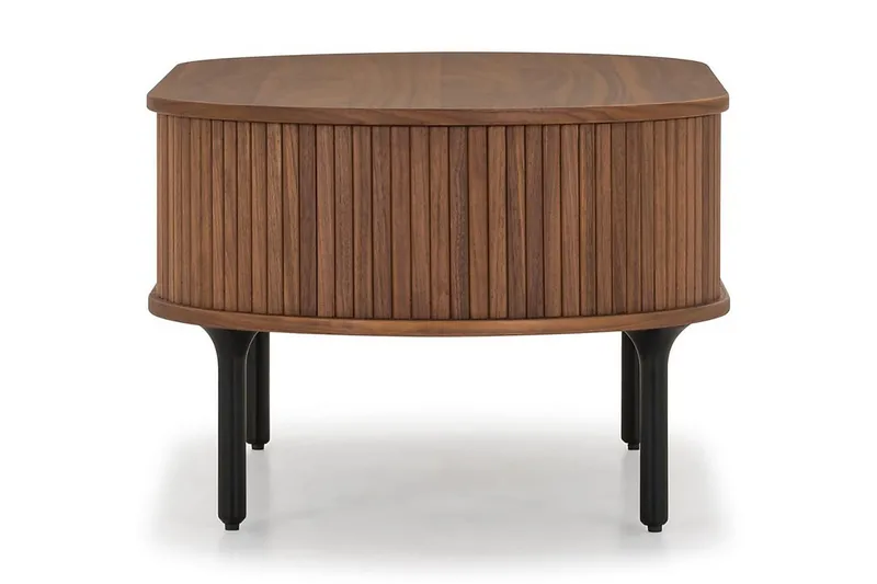 Noira Ovalt Soffbord Valnöt 118x60 cm med förvaring låda - Brun / Mörkbrunt Trä / Ribbad - Möbler - Bord & matgrupp - Soffbord