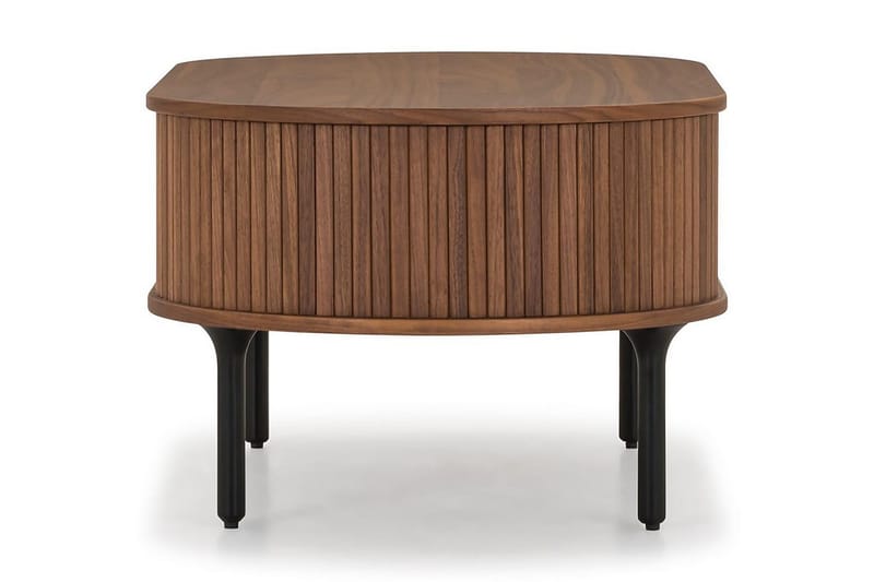 Noira Ovalt Soffbord Valnöt 118x60 cm med förvaring låda - Brun / Mörkbrunt Trä / Ribbad - Möbler - Bord & matgrupp - Soffbord - Soffbord med förvaring