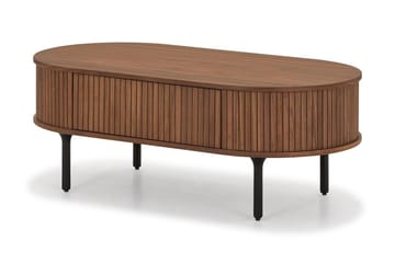 Noira Ovalt Soffbord Valnöt 118x60 cm med förvaring låda - Brun / Mörkbrunt Trä / Ribbad - Möbler - Bord & matgrupp - Soffbord - Soffbord med förvaring