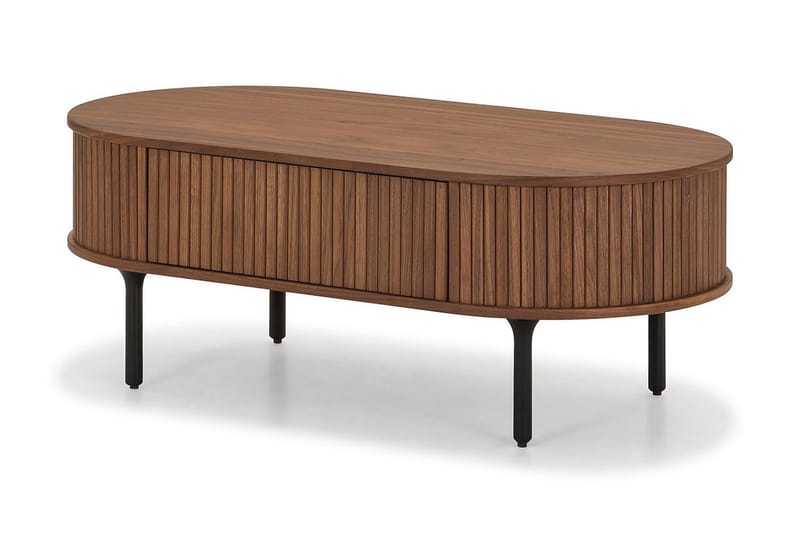 Noira Ovalt Soffbord Valnöt 118x60 cm med förvaring låda - Brun / Mörkbrunt Trä / Ribbad - Möbler - Bord & matgrupp - Soffbord - Soffbord med förvaring