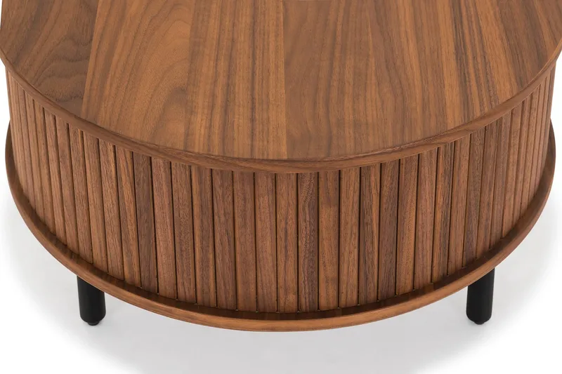 Noira Ovalt Soffbord Valnöt 118x60 cm med förvaring låda - Brun / Mörkbrunt Trä / Ribbad - Möbler - Bord & matgrupp - Soffbord - Soffbord med förvaring