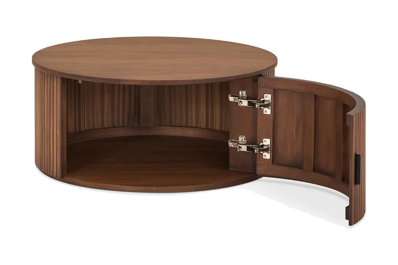 Noira Runt Soffbord 80 cm med Förvaring Låda - Valnöt / Bunt Trä - Möbler - Bord & matgrupp - Soffbord