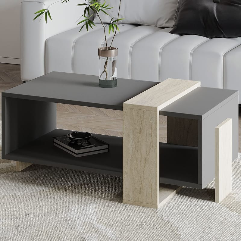 Norell Soffbord 90x40x49 cm - Travertine/Anthracite - Möbler - Bord & matgrupp - Soffbord - Soffbord med förvaring