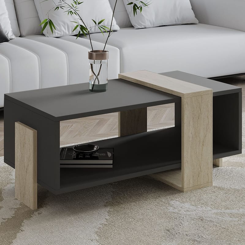 Norell Soffbord 90x40x49 cm - Travertine/Anthracite - Möbler - Bord & matgrupp - Soffbord - Soffbord med förvaring