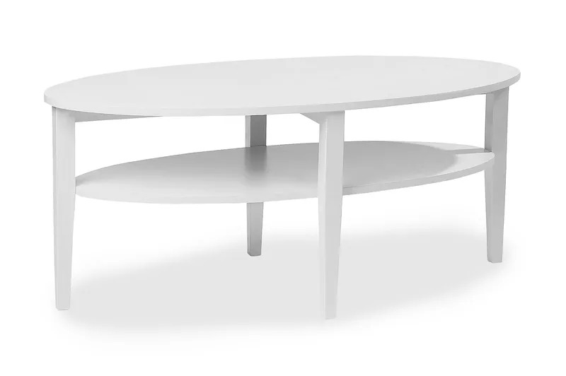 Nybro Ovalt Soffbord 120 cm med Förvaring Hylla, Vit / Trä