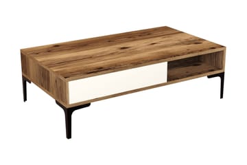 Poko 105 cm Rektangulärt Soffbord med Låda och Öppen Hylla i Trä - Brun - Möbler - Bord & matgrupp - Soffbord