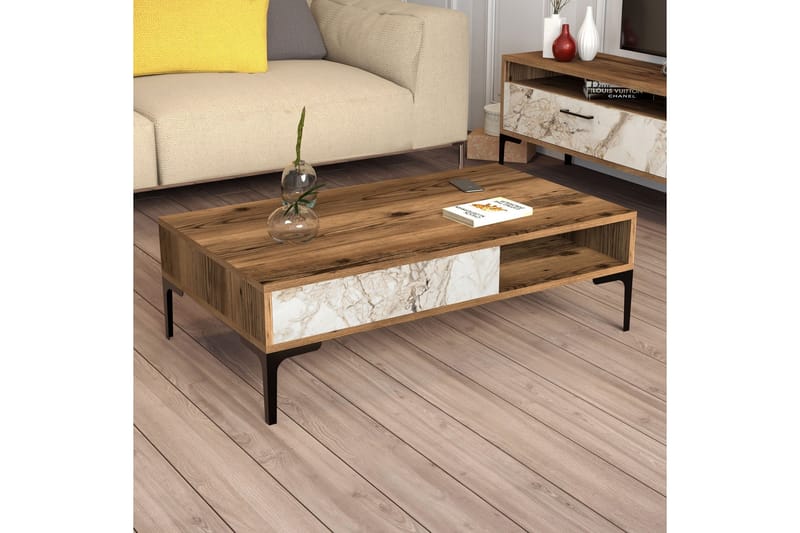 Poko 105x32,6x105 cm Rektangulärt Soffbord med Låda i Trä - Brun - Möbler - Bord & matgrupp - Soffbord
