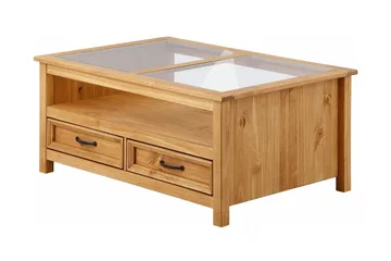 Purnima Soffbord 100 cm med Förvaring 2 Lådor + Hylla - Glas/Brun - Möbler - Bord & matgrupp - Soffbord