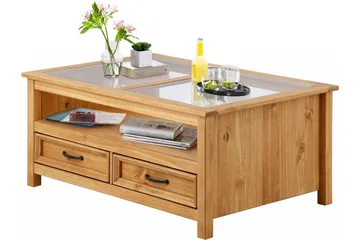 Purnima Soffbord 100 cm med Förvaring 2 Lådor + Hylla - Glas/Brun - Möbler - Bord & matgrupp - Soffbord - Soffbord med förvaring