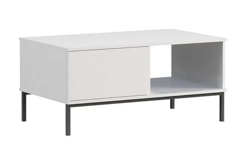 Querty Soffbord 100 cm med Förvaring Hylla + Låda, Vit/Svart
