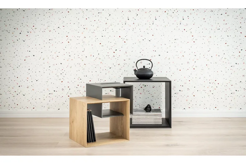 Ribbon Soffbord 90 cm med Förvaring Hylla Natur/Grå - VOX - Möbler - Bord & matgrupp - Soffbord