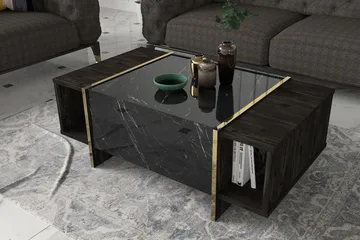 Riello Soffbord 104 cm med Förvaring Hyllor + Lucka - Svart/Guld - Möbler - Bord & matgrupp - Soffbord