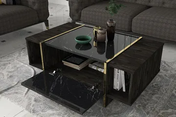 Riello Soffbord 104 cm med Förvaring Hyllor + Lucka - Svart/Guld - Möbler - Bord & matgrupp - Soffbord