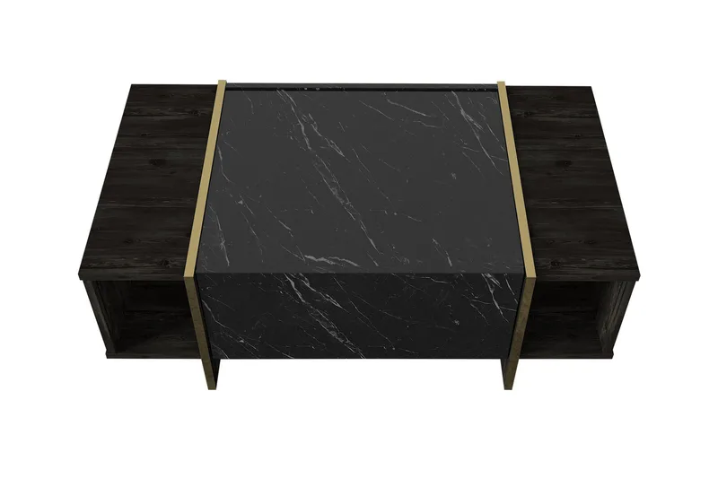 Riello Soffbord 104 cm med Förvaring Hyllor + Lucka - Svart/Guld - Möbler - Bord & matgrupp - Soffbord