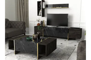 Riello Soffbord 104 cm med Förvaring Hyllor + Lucka - Svart/Guld - Möbler - Bord & matgrupp - Soffbord