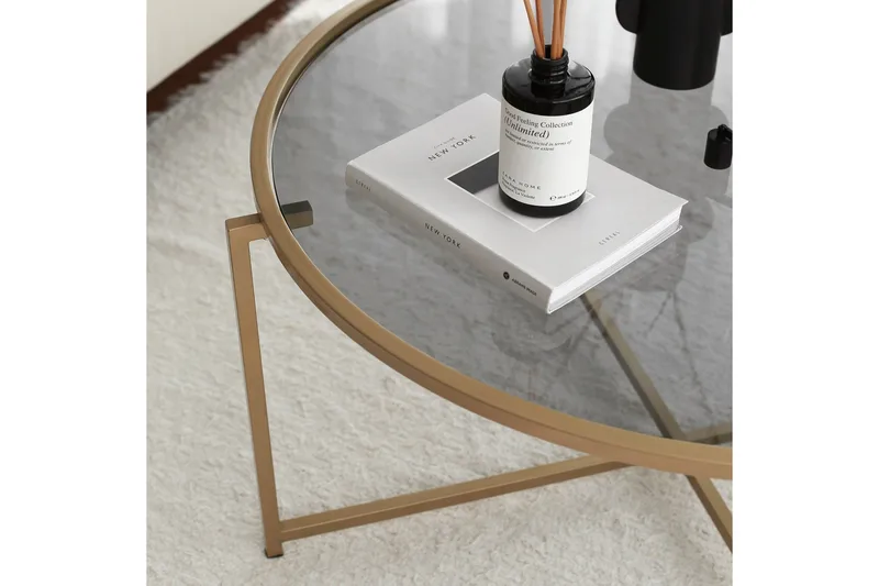 Rowman Soffbord 83 cm Runt - Guld/Rökfärgat Glas - Möbler - Bord & matgrupp - Soffbord