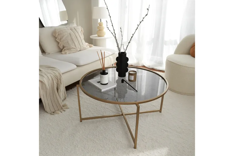 Rowman Soffbord 83 cm Runt - Guld/Rökfärgat Glas - Möbler - Bord & matgrupp - Soffbord