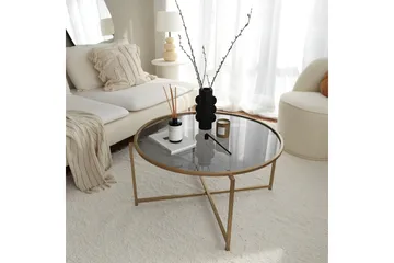 Rowman Soffbord 83 cm Runt - Guld/Rökfärgat Glas - Möbler - Bord & matgrupp - Soffbord