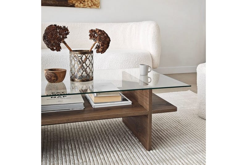Soffbord Rubby Rektangel Valnöt / Transparent - Valnöt / Transparent - Möbler - Bord & matgrupp - Soffbord