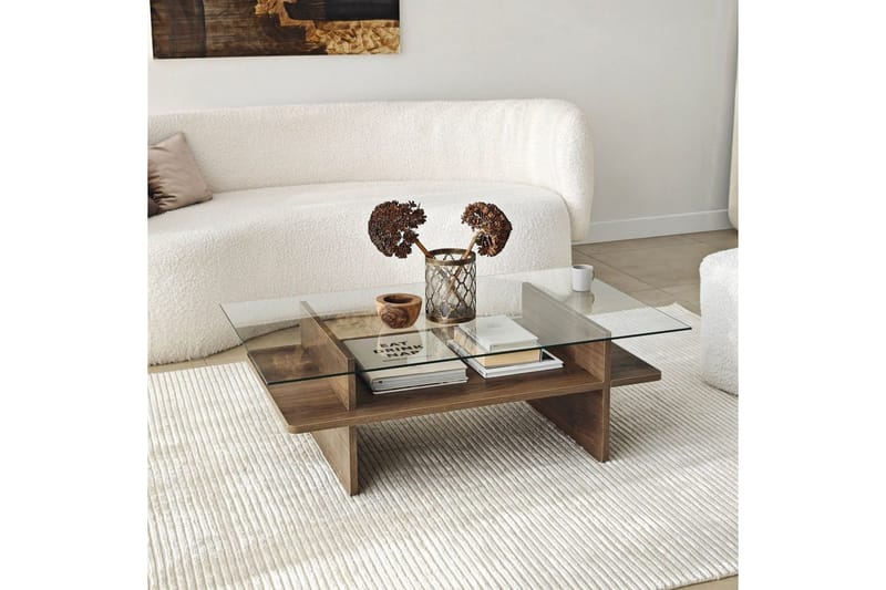 Soffbord Rubby Rektangel Valnöt / Transparent - Valnöt / Transparent - Möbler - Bord & matgrupp - Soffbord