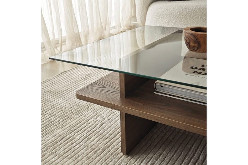 Soffbord Rubby Rektangel Valnöt / Transparent - Valnöt / Transparent - Möbler - Bord & matgrupp - Soffbord