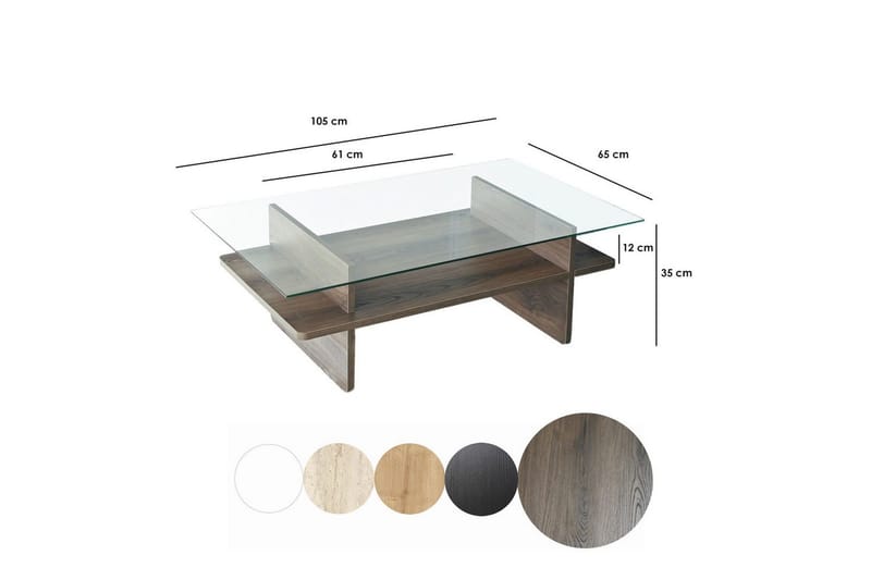 Soffbord Rubby Rektangel Valnöt / Transparent - Valnöt / Transparent - Möbler - Bord & matgrupp - Soffbord