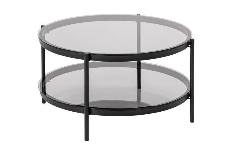 Rutkin Soffbord 79 cm Runt med Förvaring Hylla - Glas/Grå/Matt Svart - Möbler - Bord & matgrupp - Soffbord