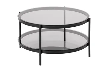 Rutkin Soffbord 79 cm Runt med Förvaring Hylla - Glas/Grå/Matt Svart - Möbler - Bord & matgrupp - Soffbord - Soffbord med förvaring