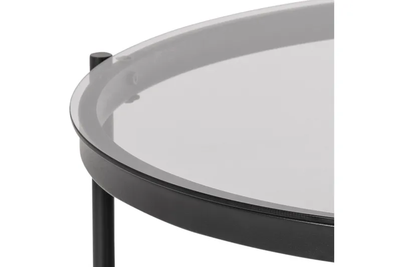 Rutkin Soffbord 79 cm Runt med Förvaring Hylla - Glas/Grå/Matt Svart - Möbler - Bord & matgrupp - Soffbord