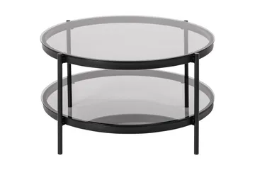 Rutkin Soffbord 79 cm Runt med Förvaring Hylla - Glas/Grå/Matt Svart - Möbler - Bord & matgrupp - Soffbord