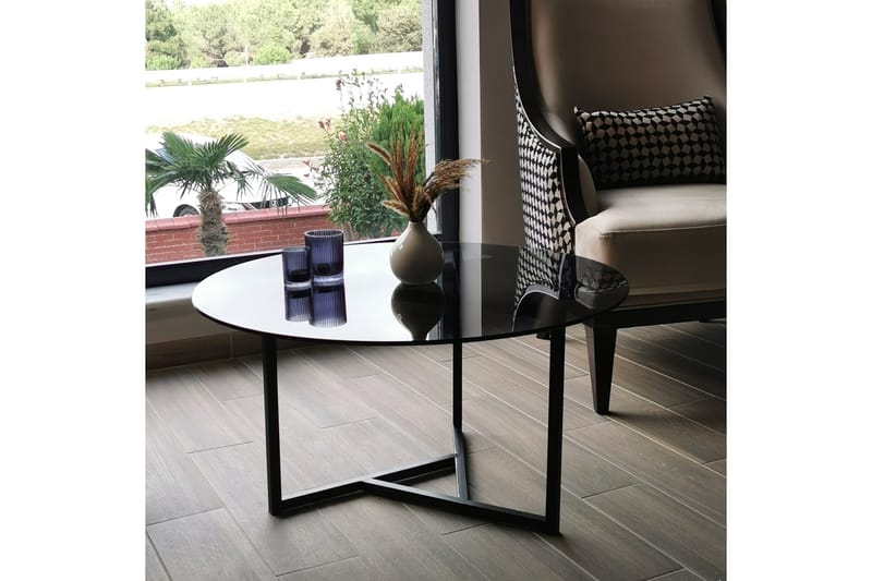 Sabani Soffbord 75 cm Runt X-formade Ben - Grå - Möbler - Bord & matgrupp - Soffbord