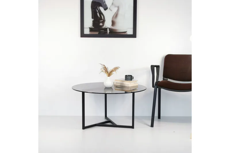 Sabani Soffbord 75 cm Runt X-formade Ben - Grå - Möbler - Bord & matgrupp - Soffbord